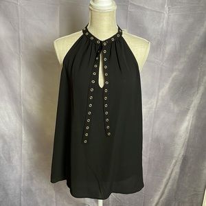 MICHAEL KORS BLACK GEORGETTE TIE FRONT SLEEVELESS BLOUSE SIZED S NWT